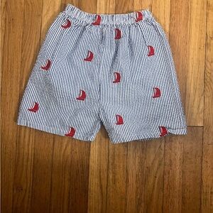 Boat House Baby by Mudpie 18M Embroidered Pinstriped Sailboat Shorts